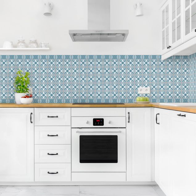 Kitchen splashback patterns Geometrical Tile Mix Circles Blue Grey
