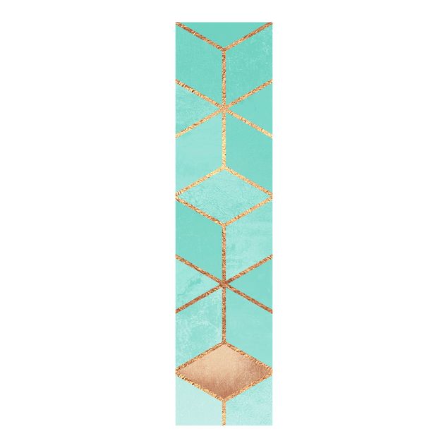 Sliding panel curtains patterns Turquoise White Golden Geometry