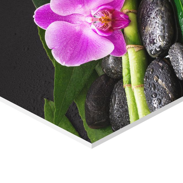 Green art prints Green Bamboo With Orchid Blossom