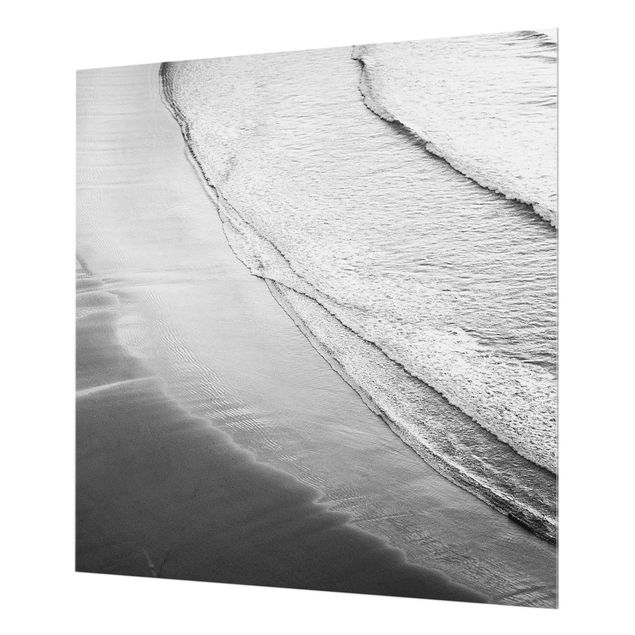 Splashback - Soft Waves On The Beach Black And White - Square 1:1