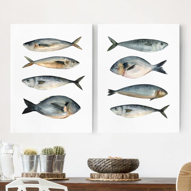 Canvas prints fishes Eight Fish In Watercolour Set I