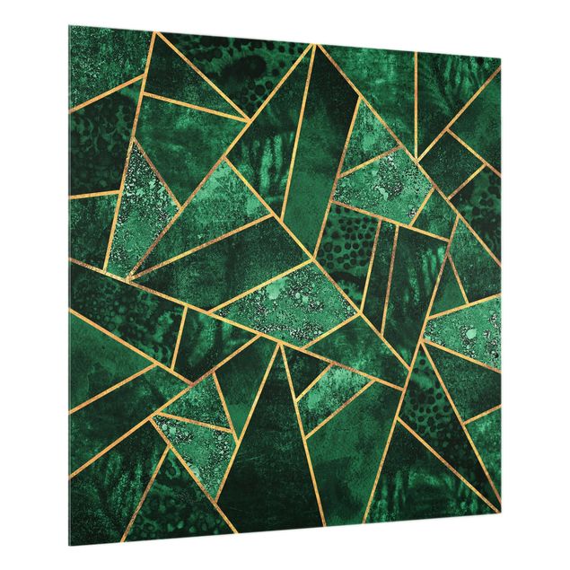 Glass splashback art print Dark Emerald With Gold