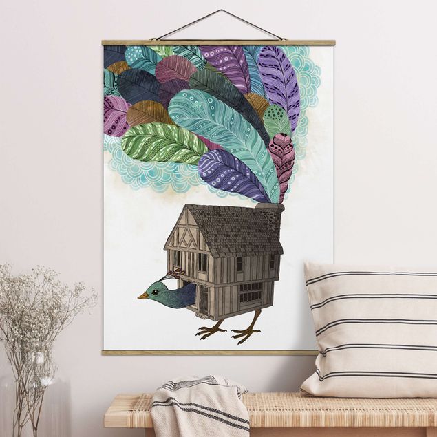 Kitchen Illustration Birdhouse With Feathers