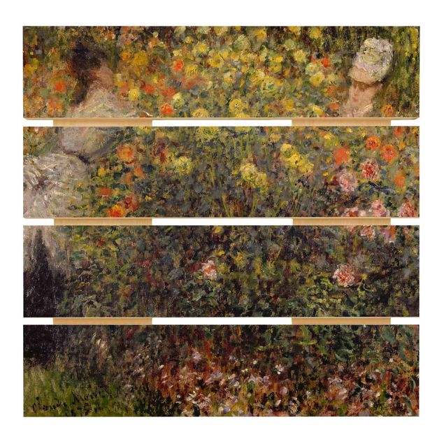 Wood prints flower Claude Monet - Two Ladies in the Flower Garden