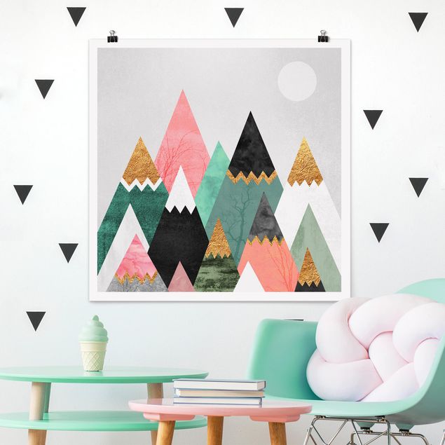 Kids room decor Triangular Mountains With Gold Tips