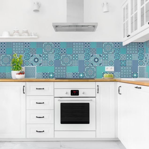 Kitchen splashback patterns Moroccan Mosaic Tiles Turquoise Blue
