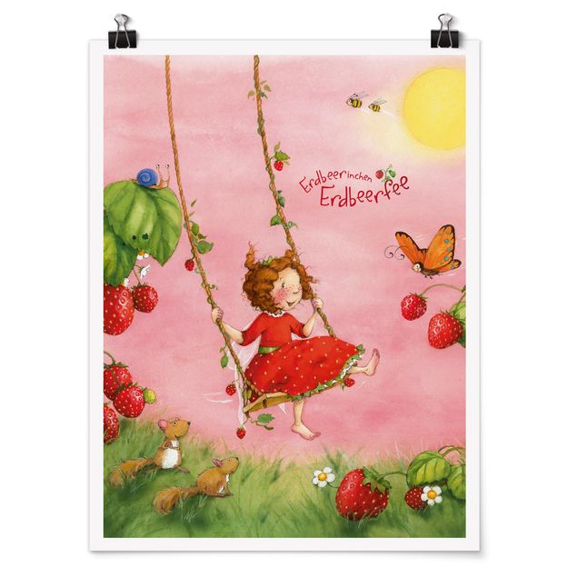 Pink art canvas Little Strawberry Strawberry Fairy - Tree Swing