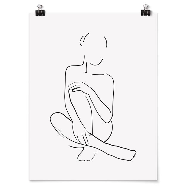 Art posters Line Art Woman Sitting Black And White