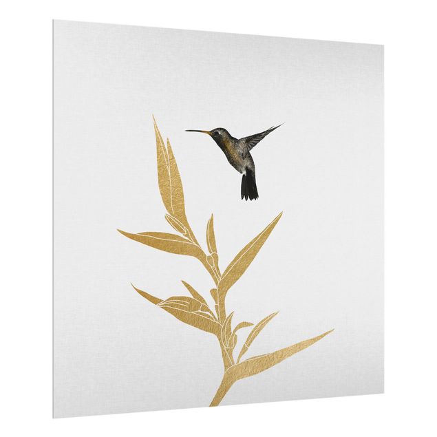 Glass splashback art print Hummingbird And Tropical Golden Blossom II