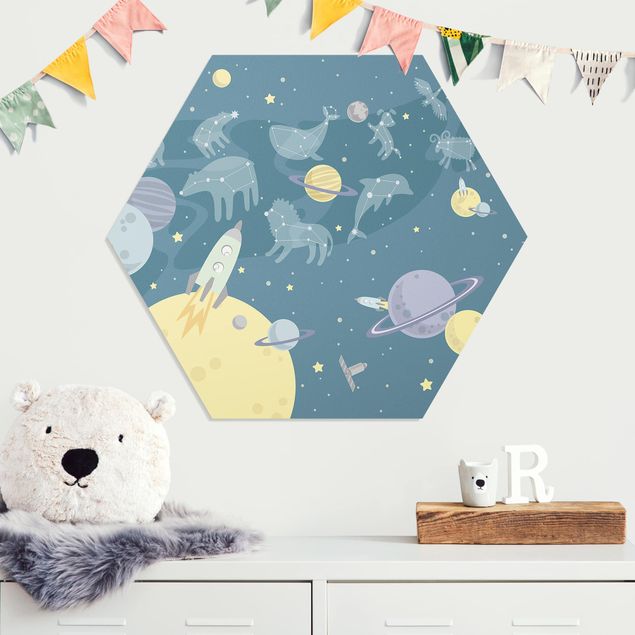 Kids room decor Planets With Zodiac And Missiles