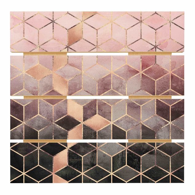 Wood prints Pink Grey Golden Geometry