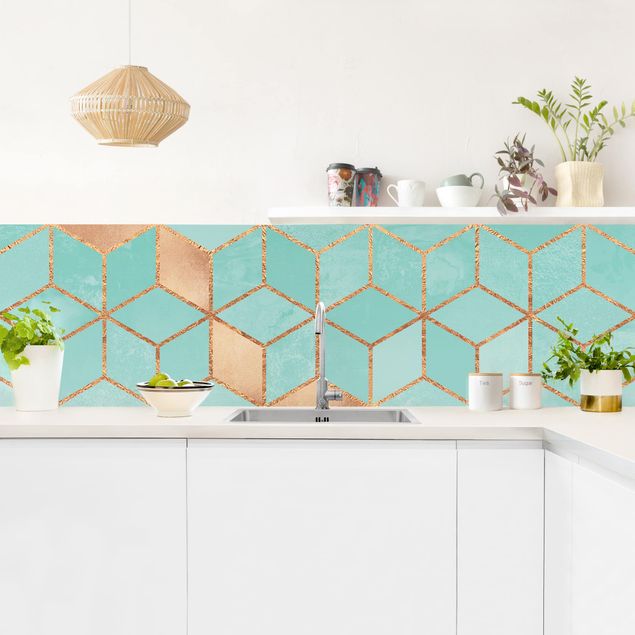 Kitchen splashback patterns Turquoise White Golden Geometry