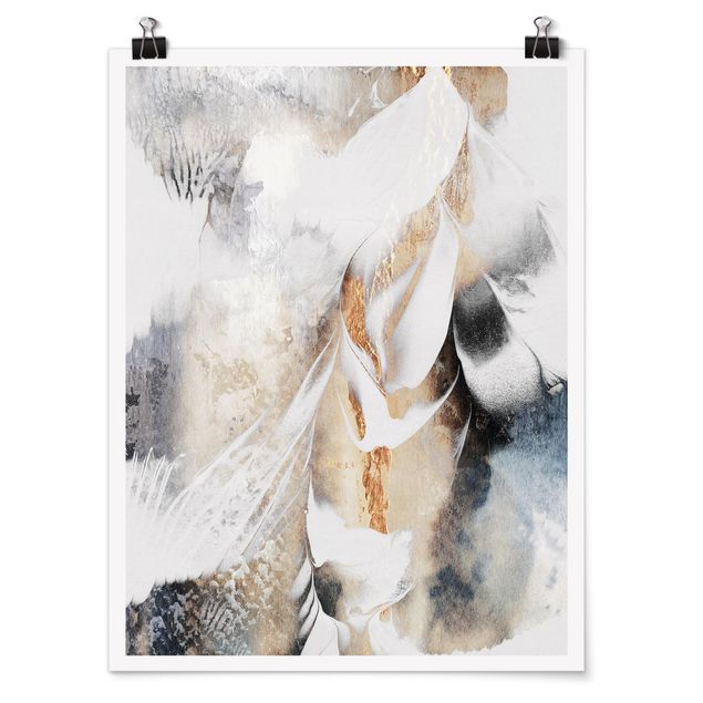 Abstract art prints Golden Abstract Winter Painting