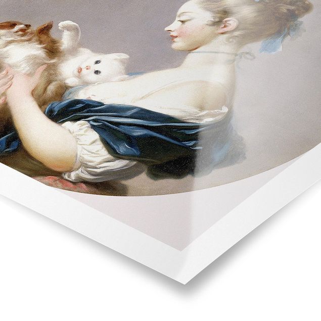 Posters art print Jean Honoré Fragonard - Girl playing with a Dog and a Cat