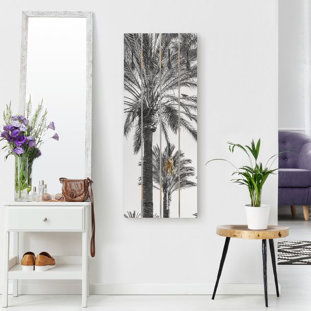 Wall mounted coat rack landscape Palm Trees At Sunset Black And White