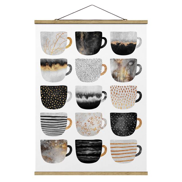 Coffee art print Golden Mugs Black White