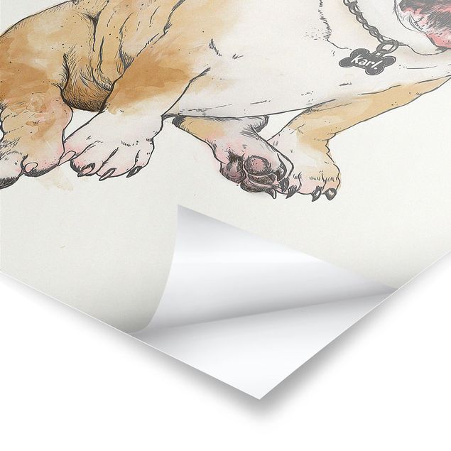 Prints Illustration Dog Bulldog Painting