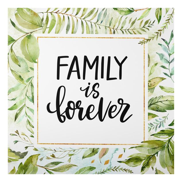Family canvas art Famiy Is Forever In Golden Frame With Palm Fronds