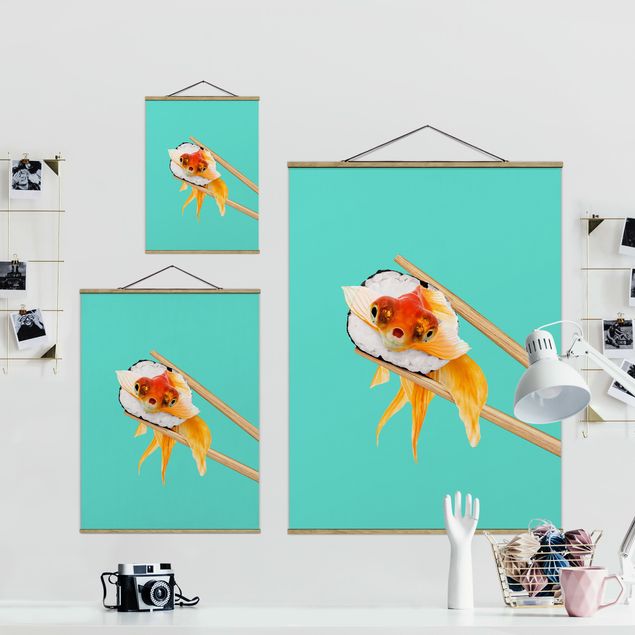 Wall art turquoise Sushi With Goldfish