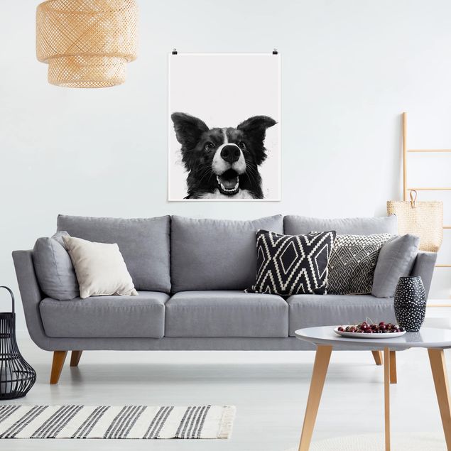 Canvas art Illustration Dog Border Collie Black And White Painting