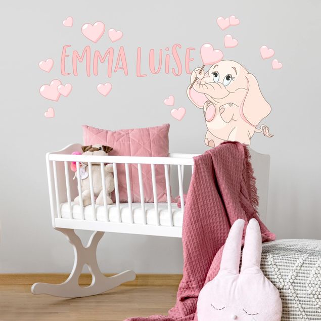 Nursery decoration Pink Baby Elephant With Many Hearts