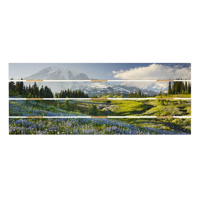Rainer Mirau Mountain Meadow With Blue Flowers in Front of Mt. Rainier