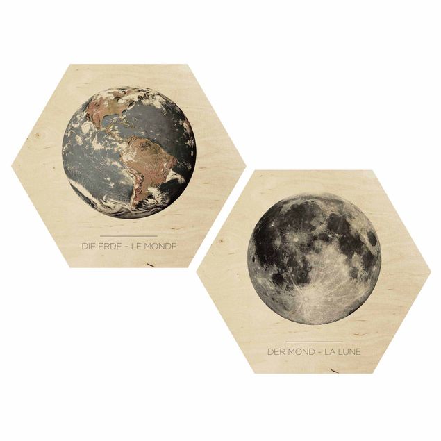 Prints on wood Moon And Earth
