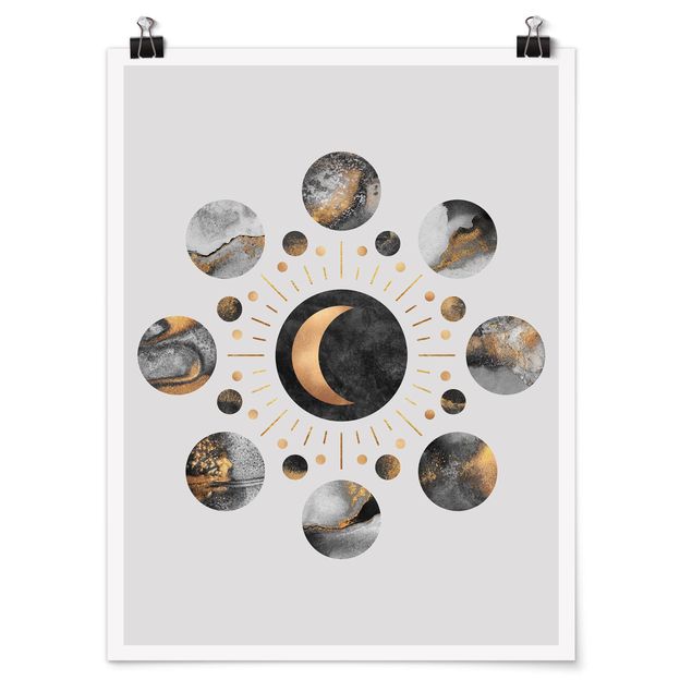Abstract canvas wall art Moon Phases Abstract Gold