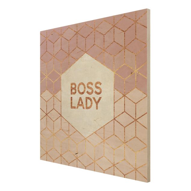 Wood prints sayings & quotes Boss Lady Hexagons Pink