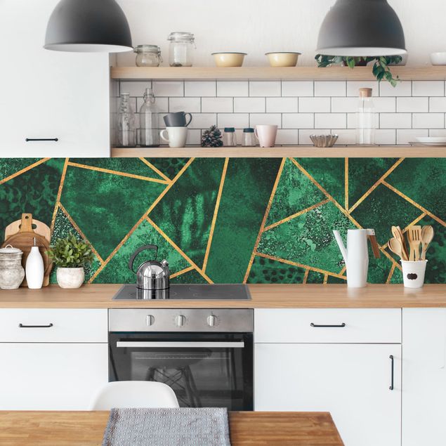 Kitchen splashback abstract Dark Emerald With Gold