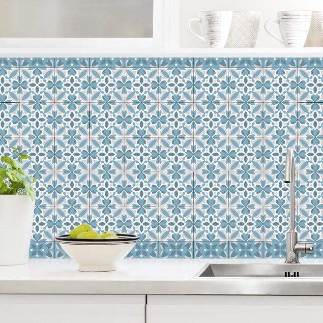 Kitchen Geometrical Tile Mix Blossom Blue Grey