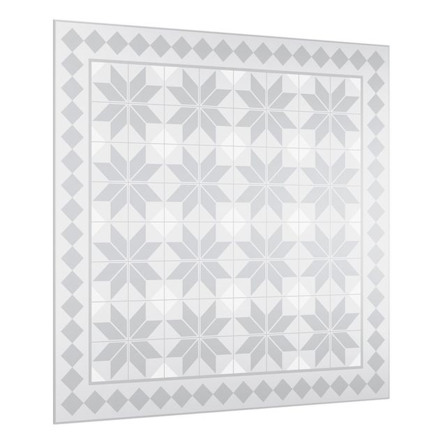 Glass splashback patterns Geometrical Tiles Star Flower Grey With Border