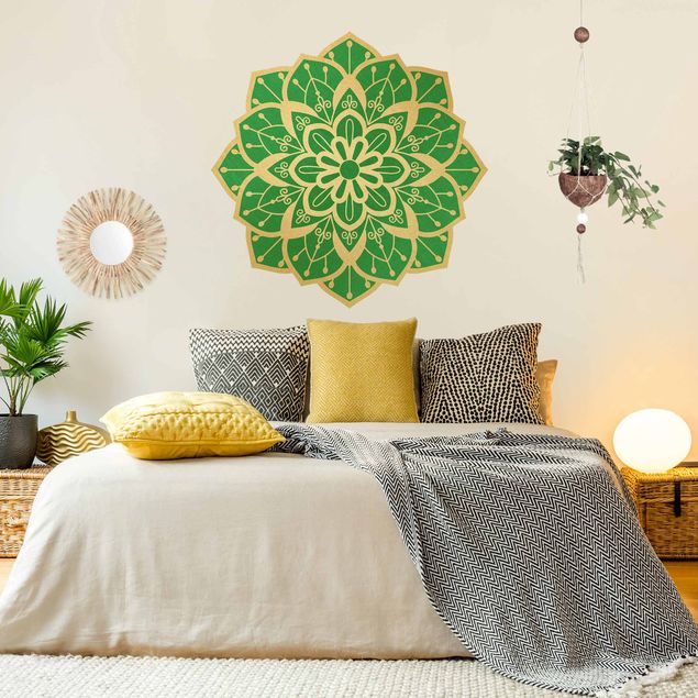 Wall stickers ornaments Mandala Flower Pattern Gold Green