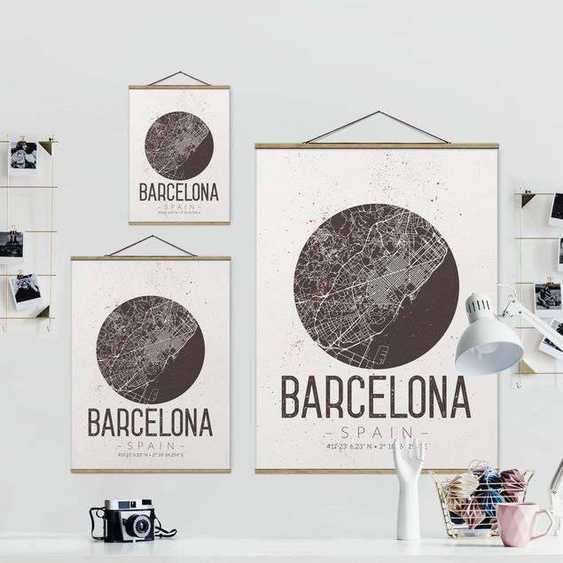 Black and white wall art Barcelona City Map - Retro