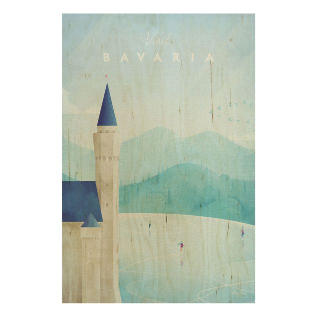 Wood prints vintage Travel Poster - Bavaria
