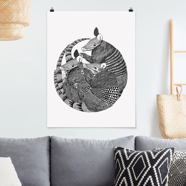 Art posters Illustration Armadillos Black And White Pattern