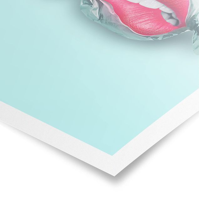 Turquoise canvas wall art Candy With Lips