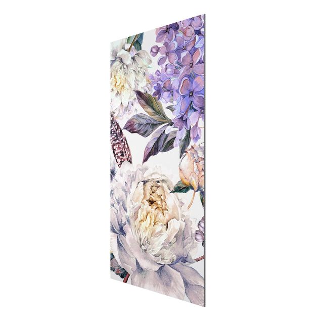 Floral picture Delicate Watercolour Boho Flowers And Feathers Pattern