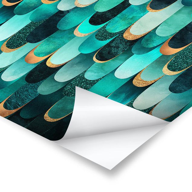 Prints Feathers Gold Turquoise