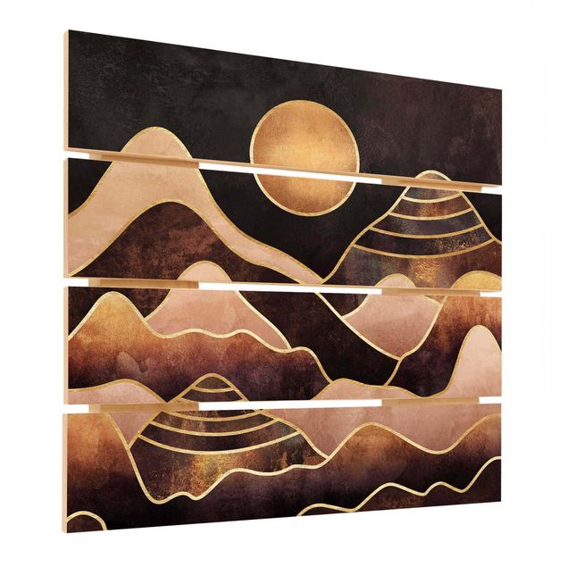 Wood prints Golden Sun Abstract Mountains