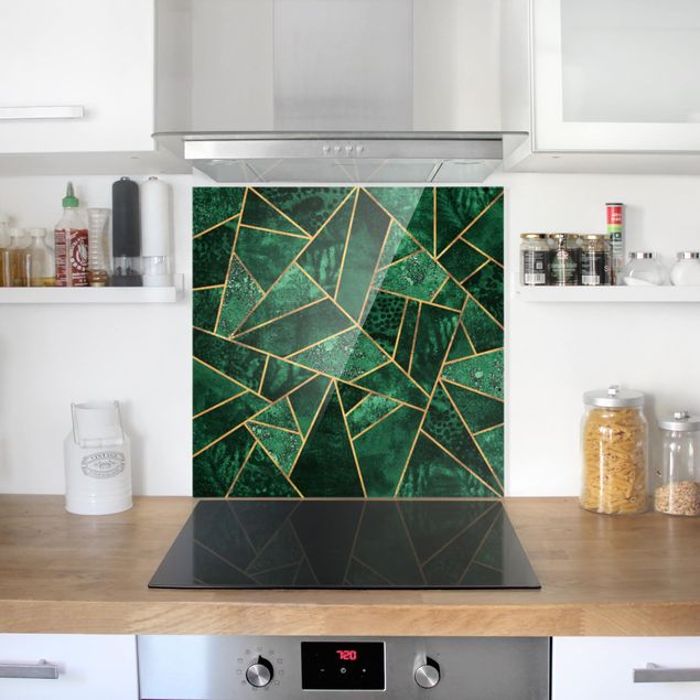 Glass splashback patterns Dark Emerald With Gold