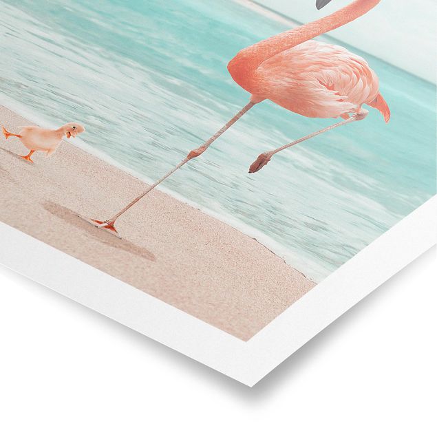 Art posters Beach With Flamingo