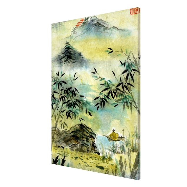 Mountain wall art Japanese Watercolour Drawing Bamboo Forest