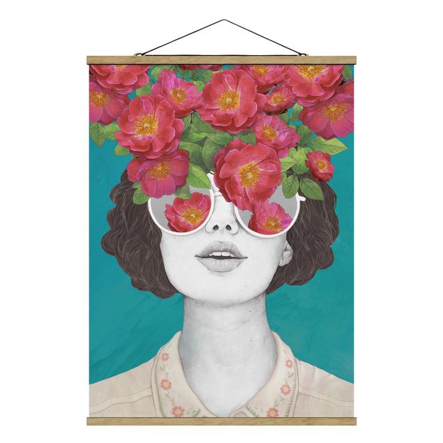 Prints portrait Illustration Portrait Woman Collage With Flowers Glasses