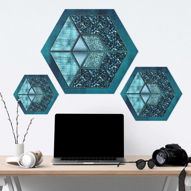 Hexagon shape pictures Blue Hexagon With Gold Outline