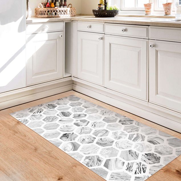 Kitchen Marble Hexagons In Greyscales