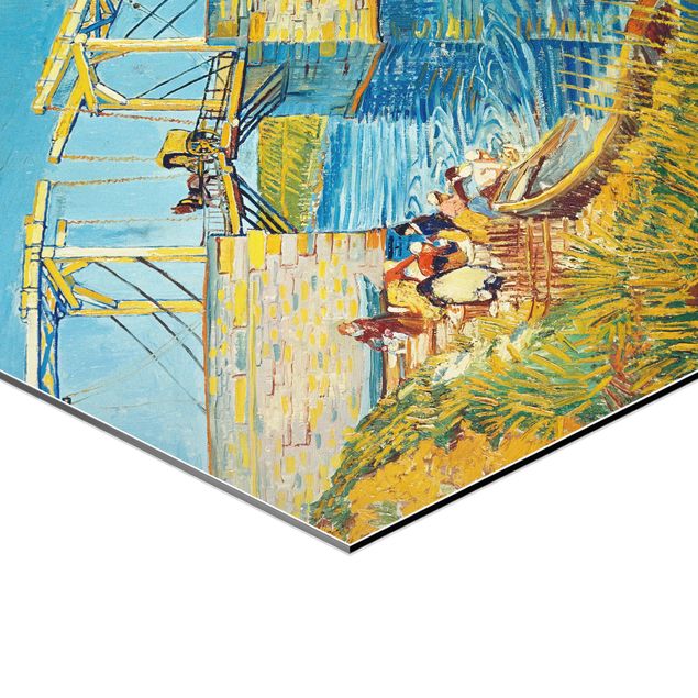 Yellow canvas wall art Vincent van Gogh - The Drawbridge at Arles with a Group of Washerwomen