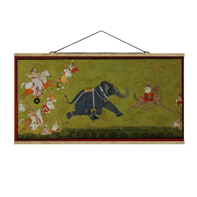Horse canvas Maharaja Jagat Singh Pursues A Fleeing Elephant