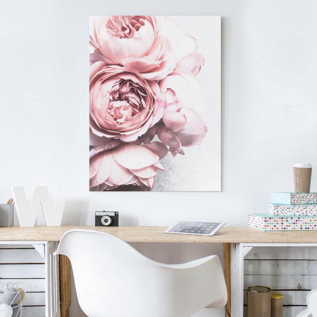 Glass prints rose Pink peony blossoms shabby pastel