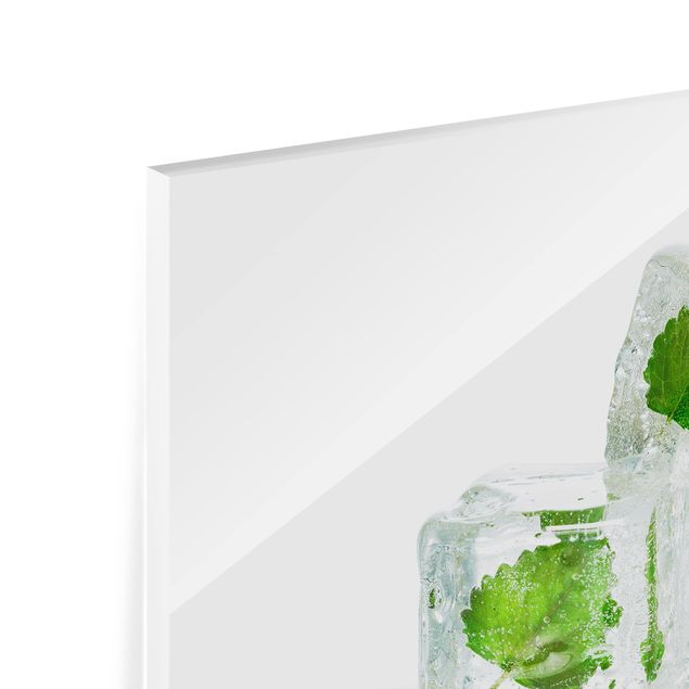 Glass Splashback - Three Ice Cubes With Lemon Balm - Landscape 2:3